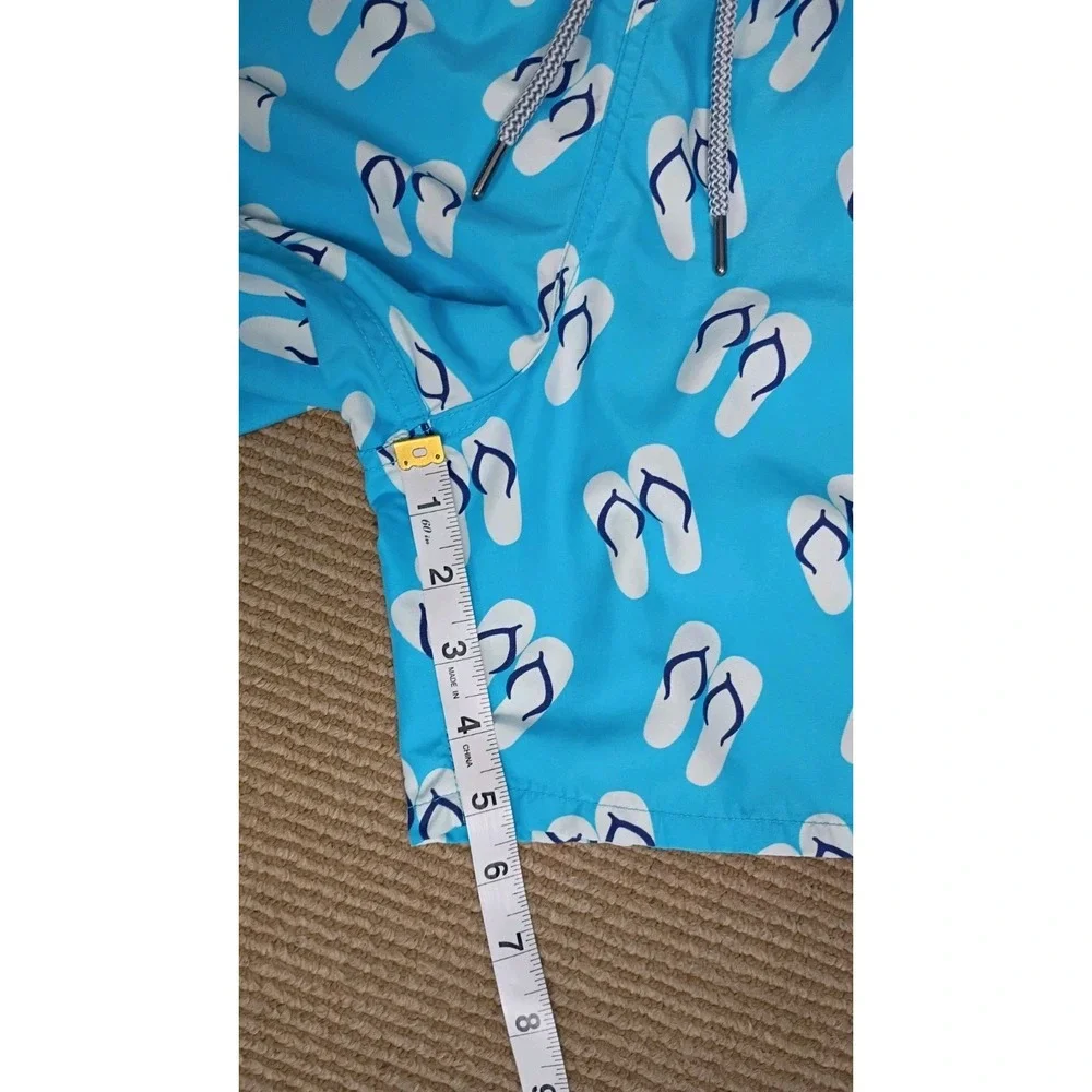 TOM & TEDDY men's flip flop print swim trunks shorts - Scuba Blue Sz M
